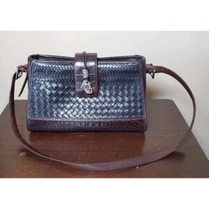 Brighton Bree Woven Handbag Purse Bag Woven Leather Plaid Liner‎ Croc Embossed